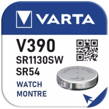 2 Piles Varta V390 SR54 SR1130SW pour Montre Oxyde d'Argent 1,55V