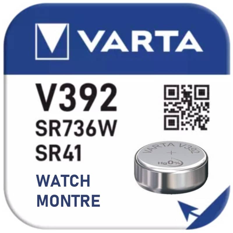 Pile Varta V392 SR41 SR736W pour Montre Oxyde d'Argent 1,55V