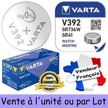 2 Piles Varta V392 SR41 SR736W pour Montre Oxyde d'Argent 1,55V