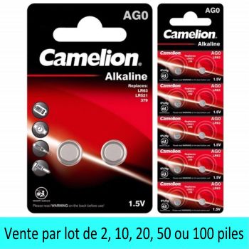 10 Piles AG0 LR63 LR521 179 379 G0 SR521W Camelion Alcaline 1,5V