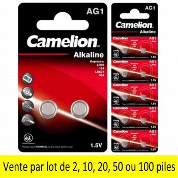 2 Piles AG1 LR60 LR621 164 364 G1 SR621W Camelion Alcaline 1,5V