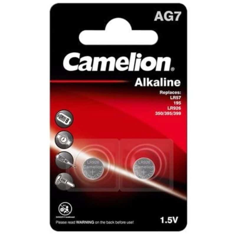 2 Piles AG7 LR57 LR926 LR927 195 395 399 SR927W Camelion Alcaline 1,5V