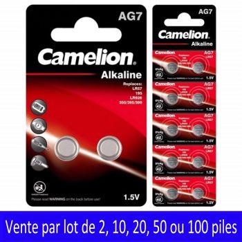 2 Piles AG7 LR57 LR926 LR927 195 395 399 SR927W Camelion Alcaline 1,5V