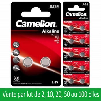10 Piles AG9 LR45 LR936 194 380 394 SR936W Camelion Alcaline 1,5V