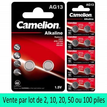 50 Piles AG13 LR44 LR1154 186 303 357 G13 A76 Camelion Alcaline 1,5V