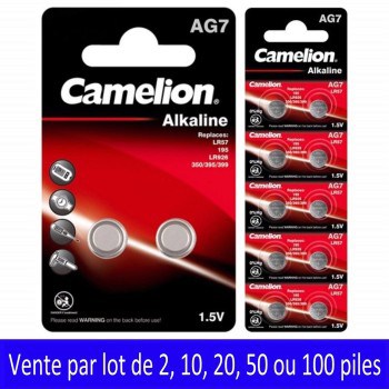 100 Piles AG7 LR57 LR926 LR927 195 395 399 G7 Camelion Alcaline 1,5V