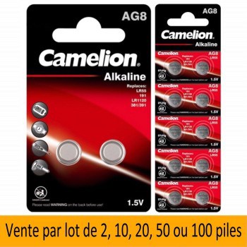 100 Piles AG8 LR55 LR1120 LR1121 191 381 391 Camelion Alcaline 1,5V