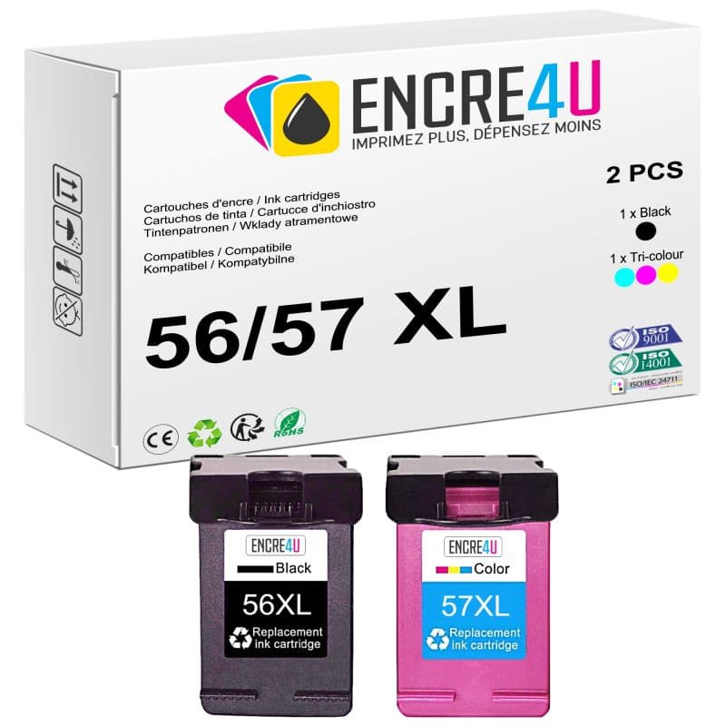 Lot de 2 cartouches d'encre compatibles HP 56 57 XL ( 56XL / 57XL )