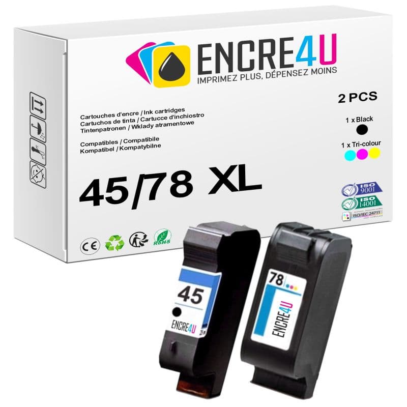 Lot de 2 cartouches d'encre compatibles HP 45 78 XL ( 45XL / 78XL )