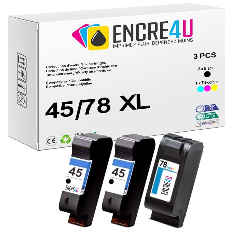 Lot de 3 cartouches d'encre compatibles HP 45 78 XL ( 45XL / 78XL )