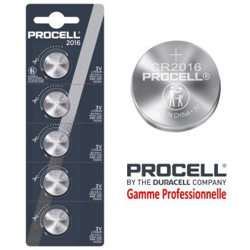 5 Piles bouton CR2016 DL2016 Duracell Procell Lithium 3V