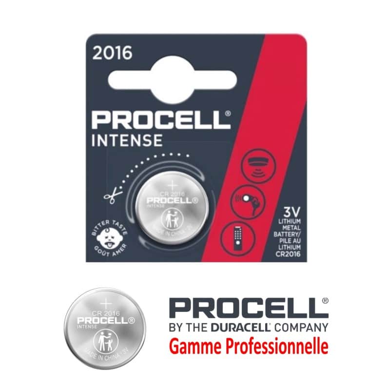 Pile bouton CR2016 DL2016 Duracell Procell Intense Lithium 3V