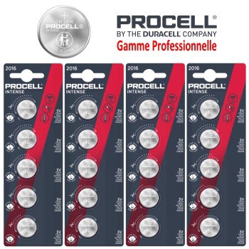 20 Piles bouton CR2016 DL2016 Duracell Procell Intense Lithium 3V