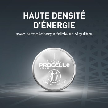 Pile bouton CR2025 DL2025 Duracell Procell Intense Lithium 3V