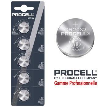 5 Piles bouton CR2032 DL2032 Duracell Procell Lithium 3V