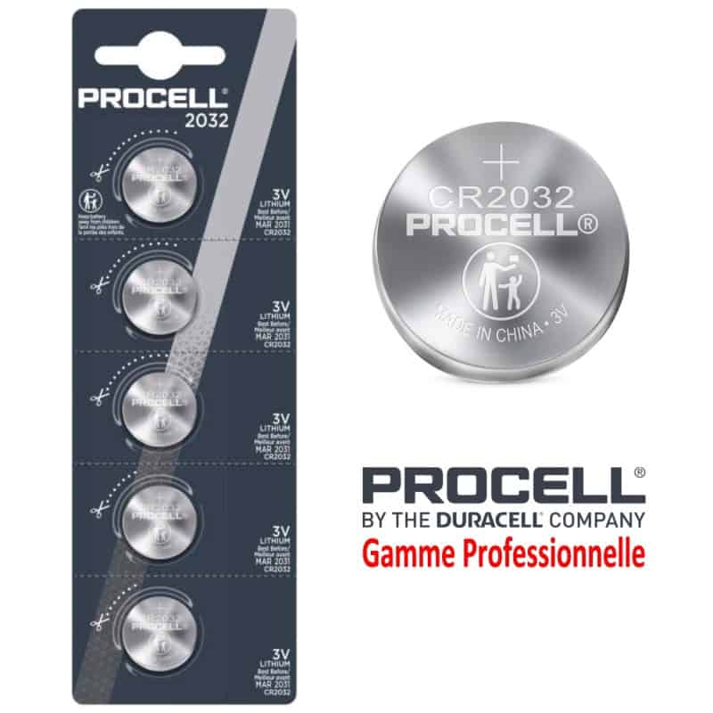 5 Piles bouton CR2032 DL2032 Duracell Procell Lithium 3V