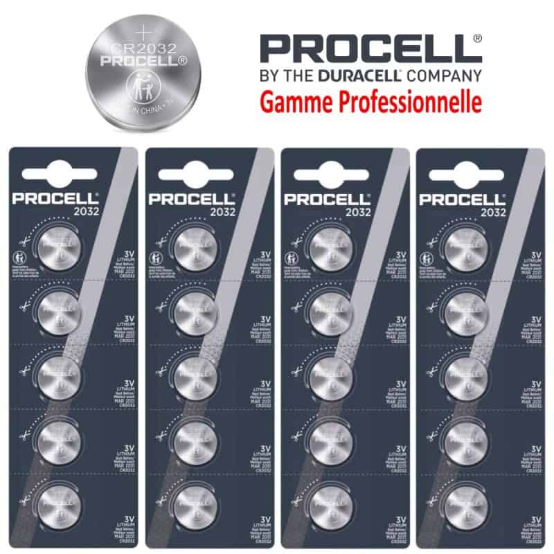 20 Piles bouton CR2032 DL2032 Duracell Procell Lithium 3V