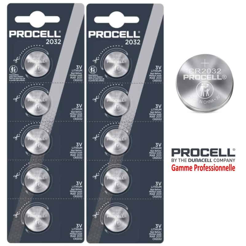 10 Piles bouton CR2032 DL2032 Duracell Procell Lithium 3V