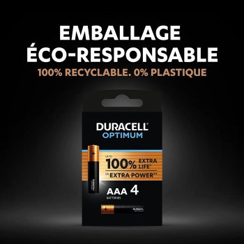 4 Piles LR03 AAA FR03 R3 E92 MN2400 Duracell Optimum Alcaline 1,5V