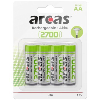 4 Piles Rechargeables AA LR6 HR6 MN1500 Arcas Ni-MH 1,2V 2700 mAh