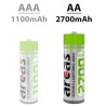 8 Piles Rechargeables AA LR6 HR6 MN1500 Arcas Ni-MH 1,2V 2700 mAh