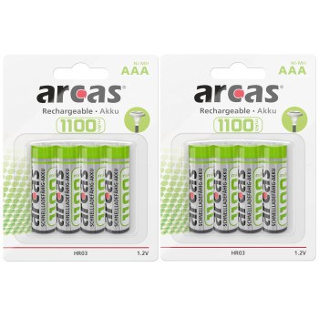 8 Piles Rechargeables AAA LR03 HR03 MN2400 Arcas Ni-MH 1,2V 1100 mAh