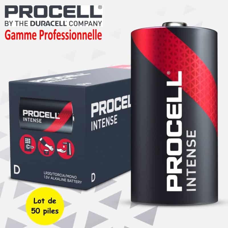 50 Piles LR20 D MN1300 AM1 Duracell Procell Intense Alcaline 1,5V 