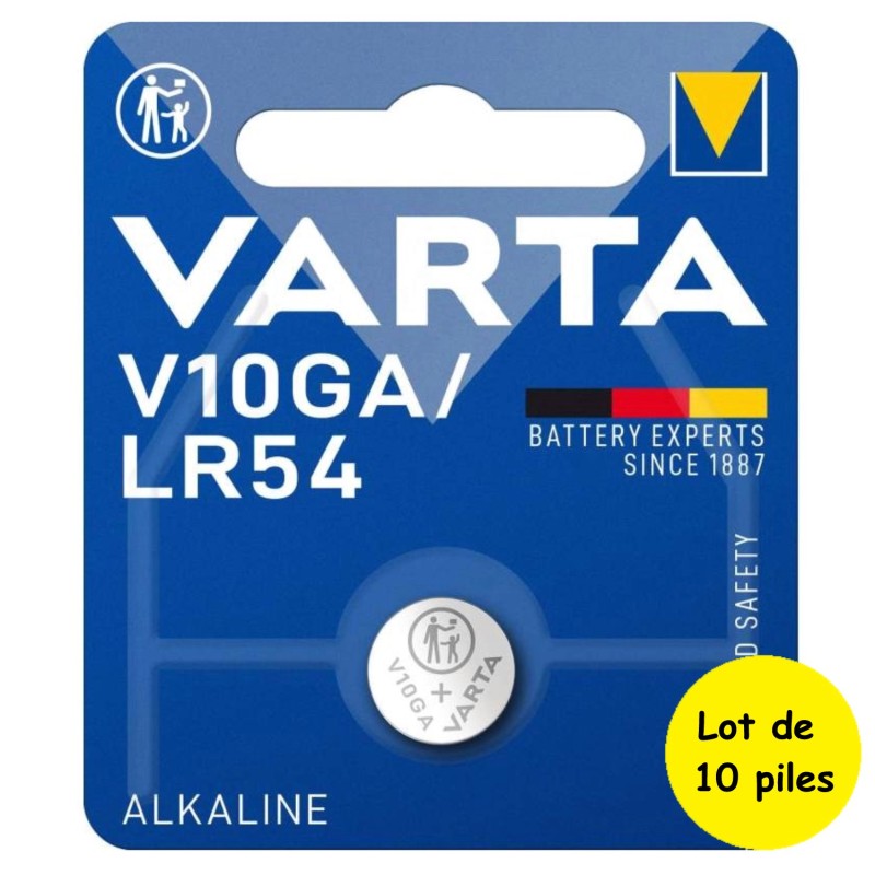 10 Piles V10GA AG10 LR54 LR1130 LR1131 389 390 Varta Alcaline 1,5V 70 mAh