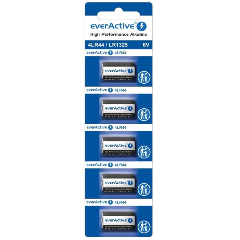 5 Piles 4LR44 28L V78PX PX28A A544 LR1325 EverActive Alcaline 6V 155 mAh