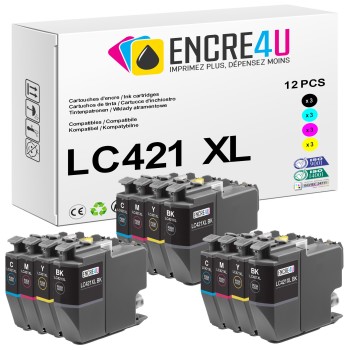 Lot de 12 cartouches d'encre compatibles Brother LC421 XL