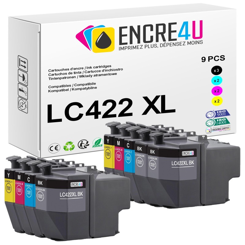 Lot de 9 cartouches d'encre compatibles Brother LC422 XL