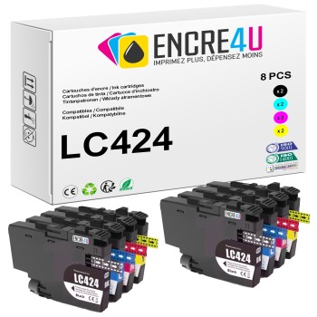 Lot de 8 cartouches d'encre compatibles Brother LC424 XL