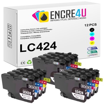 Lot de 12 cartouches d'encre compatibles Brother LC424 XL