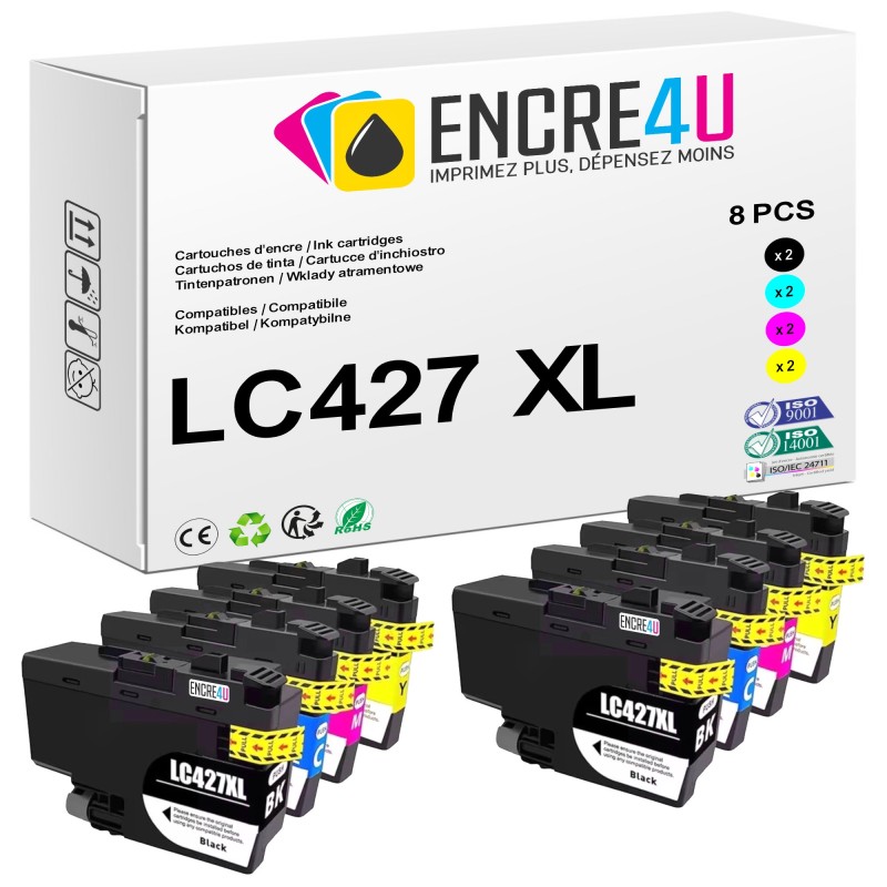 Lot de 8 cartouches d'encre compatibles Brother LC427 XL