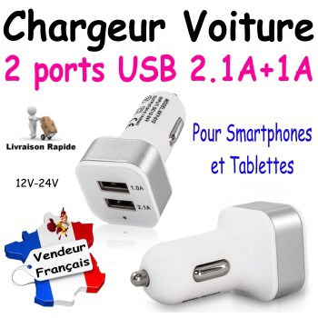 Chargeur de Voiture double Port USB 2,1A+1A