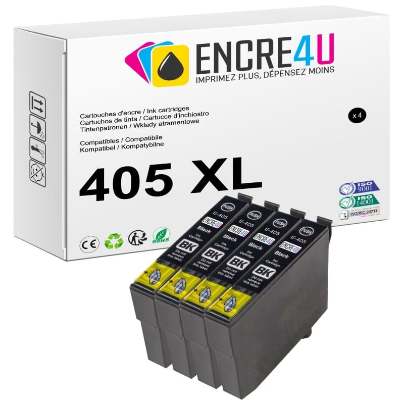 Lot de 4 cartouches d'encre compatibles Epson 405 405XL T405 XL Noir