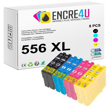 Lot de 8 cartouches d'encre compatibles Epson 556 556XL T0556 XL