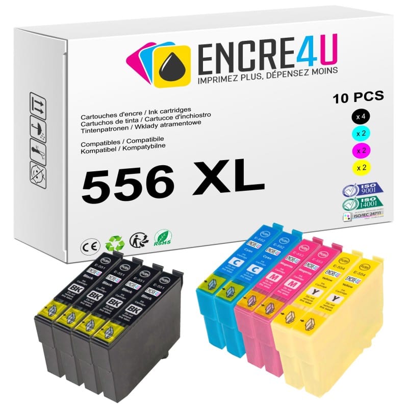 Lot de 10 cartouches d'encre compatibles Epson 556 556XL T0556 XL