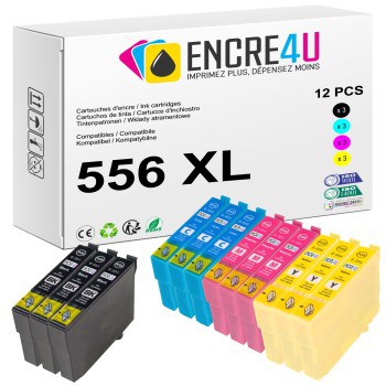 Lot de 12 cartouches d'encre compatibles Epson 556 556XL T0556 XL