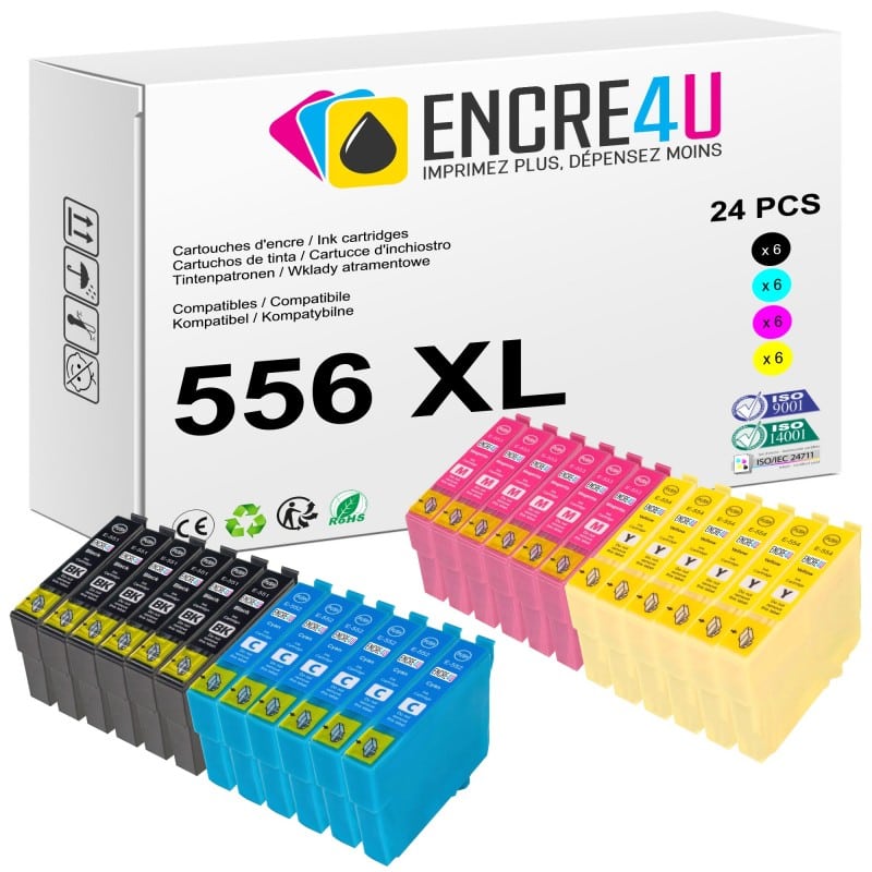 Lot de 24 cartouches d'encre compatibles Epson 556 556XL T0556 XL