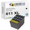 Lot de 4 cartouches d'encre compatibles Epson 611 611XL T0611 XL Noir