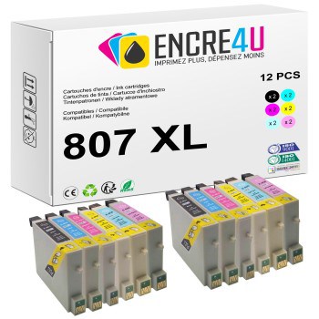 Lot de 12 cartouches d'encre compatibles Epson 807 807XL T0807 XL