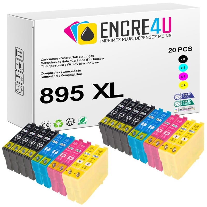 Lot de 20 cartouches d'encre compatibles Epson 895 895XL T0895 XL V2