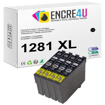 Lot de 4 cartouches d'encre compatibles Epson 1281 1281XL T1281 XL BK