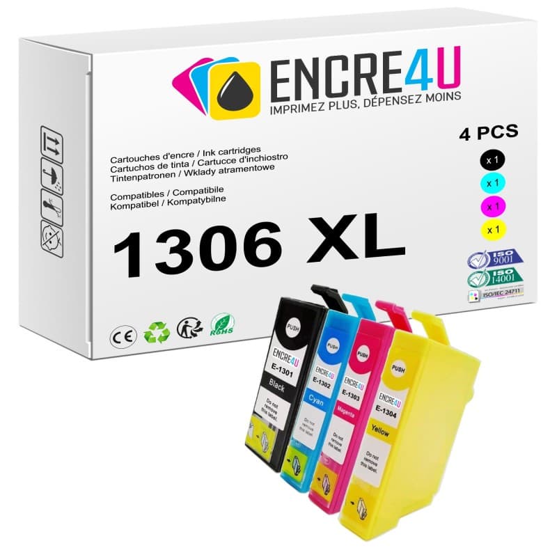 Lot de 4 cartouches d'encre compatibles Epson 1306 1306XL T1306 XL