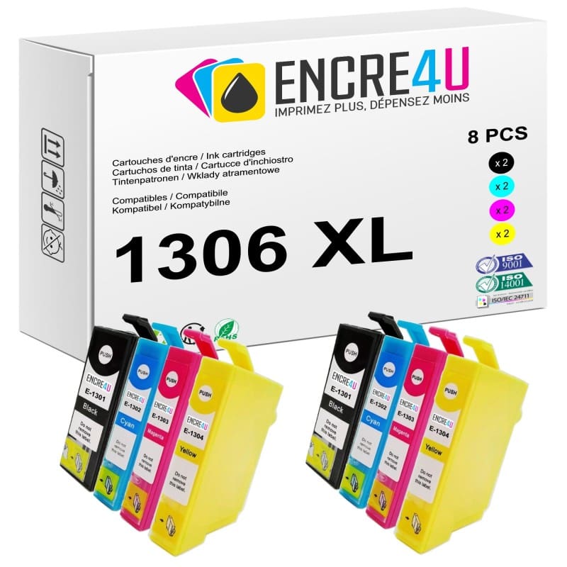 Lot de 8 cartouches d'encre compatibles Epson 1306 1306XL T1306 XL