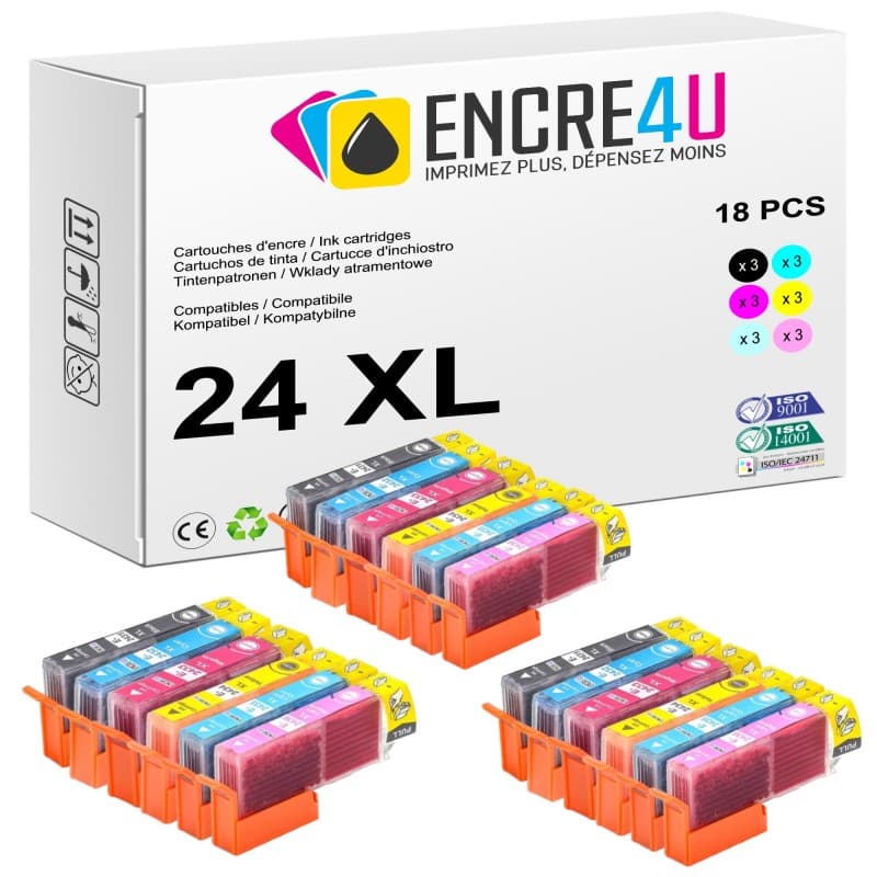 Lot de 18 cartouches d'encre compatibles Epson 24 24XL T24 2438 XL