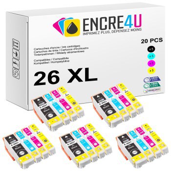 Lot de 20 cartouches d'encre compatibles Epson 26 26XL T26 2636 XL V2