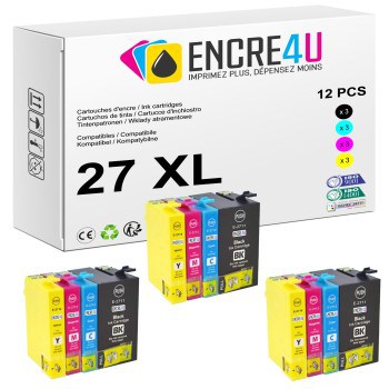 Lot de 12 cartouches d'encre compatibles Epson 27 27XL T27 T2715 XL