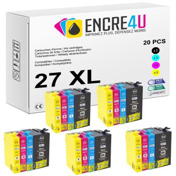 Lot de 20 cartouches d'encre compatibles Epson 27 27XL T27 T2715 XL